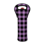Purple Buffalo Plaid Print Single Neoprene Wine Tote