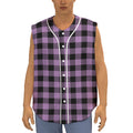 Purple Buffalo Plaid Print Sleeveless Baseball Jersey