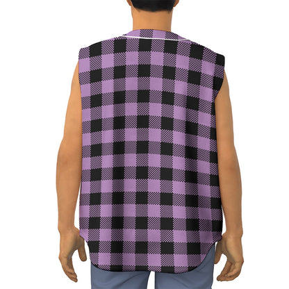 Purple Buffalo Plaid Print Sleeveless Baseball Jersey
