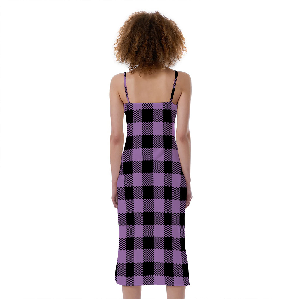 Purple Buffalo Plaid Print Slim Fit Midi Cami Dress