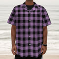 Purple Buffalo Plaid Print Textured Short Sleeve Shirt