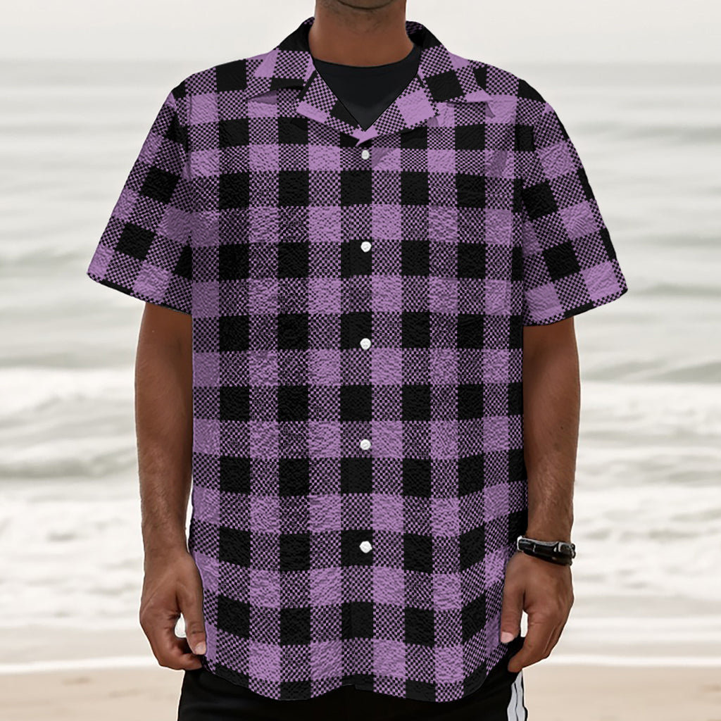 Purple Buffalo Plaid Print Textured Short Sleeve Shirt