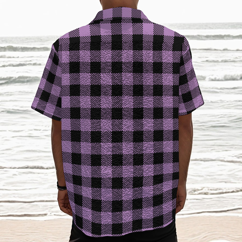 Purple Buffalo Plaid Print Textured Short Sleeve Shirt