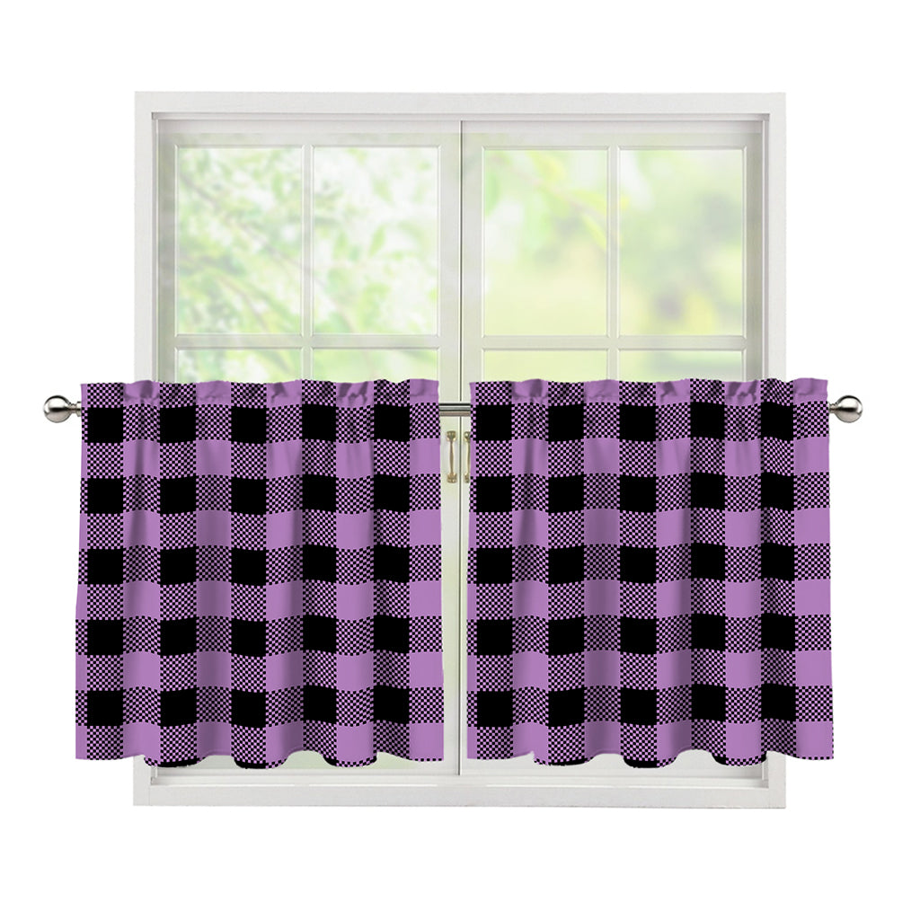 Purple Buffalo Plaid Print Tier Curtains