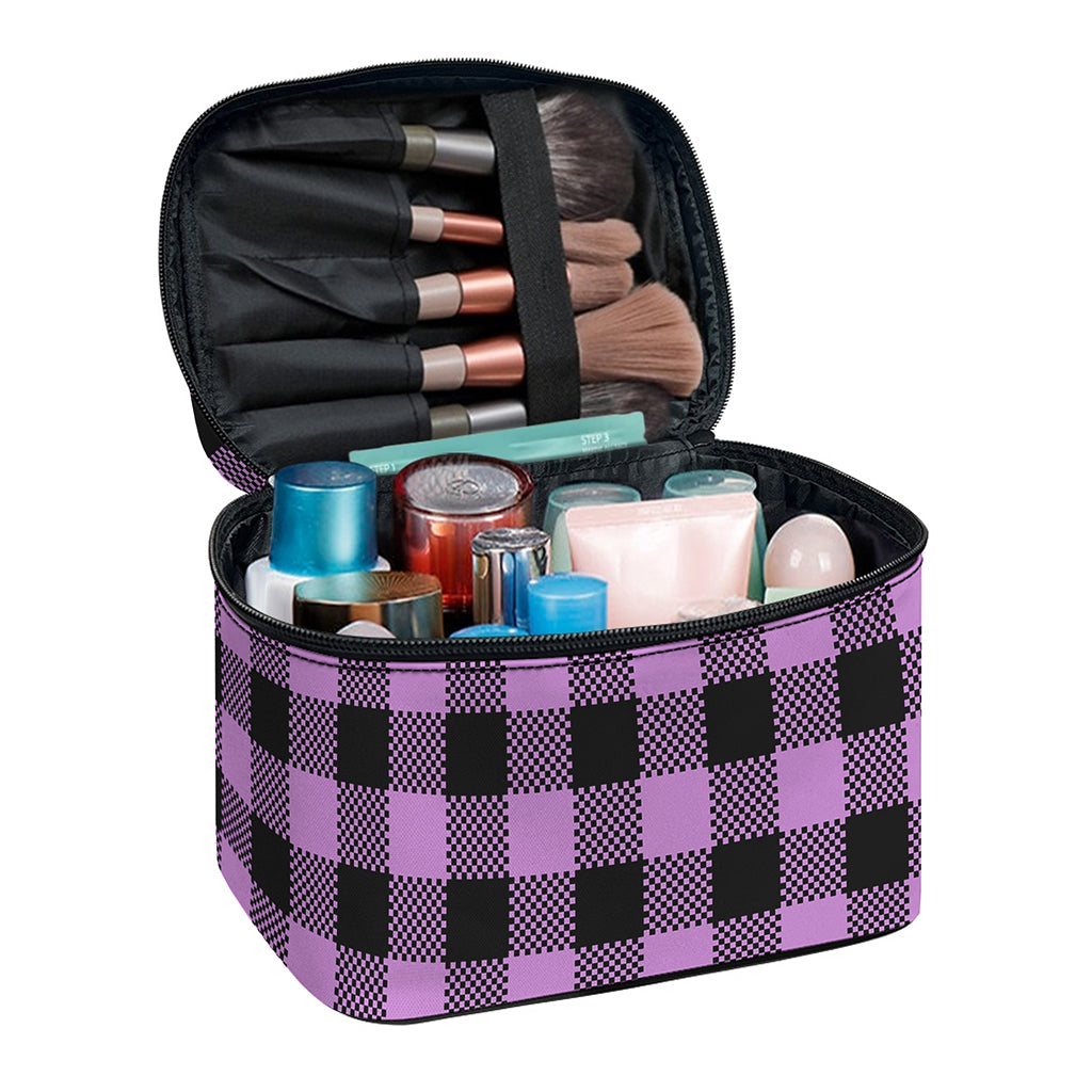 Purple Buffalo Plaid Print Travel Makeup Bag