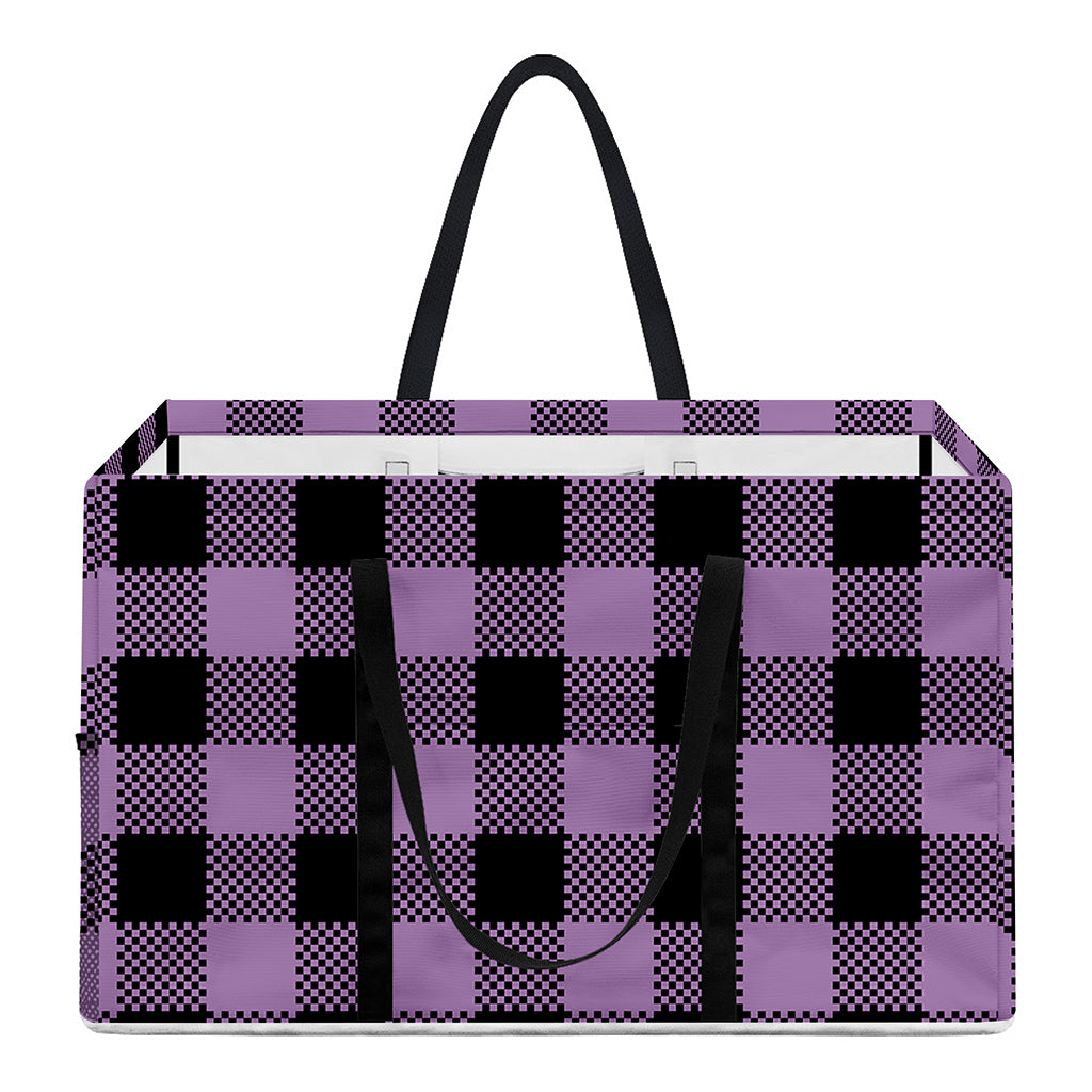 Purple Buffalo Plaid Print Utility Tote Bag