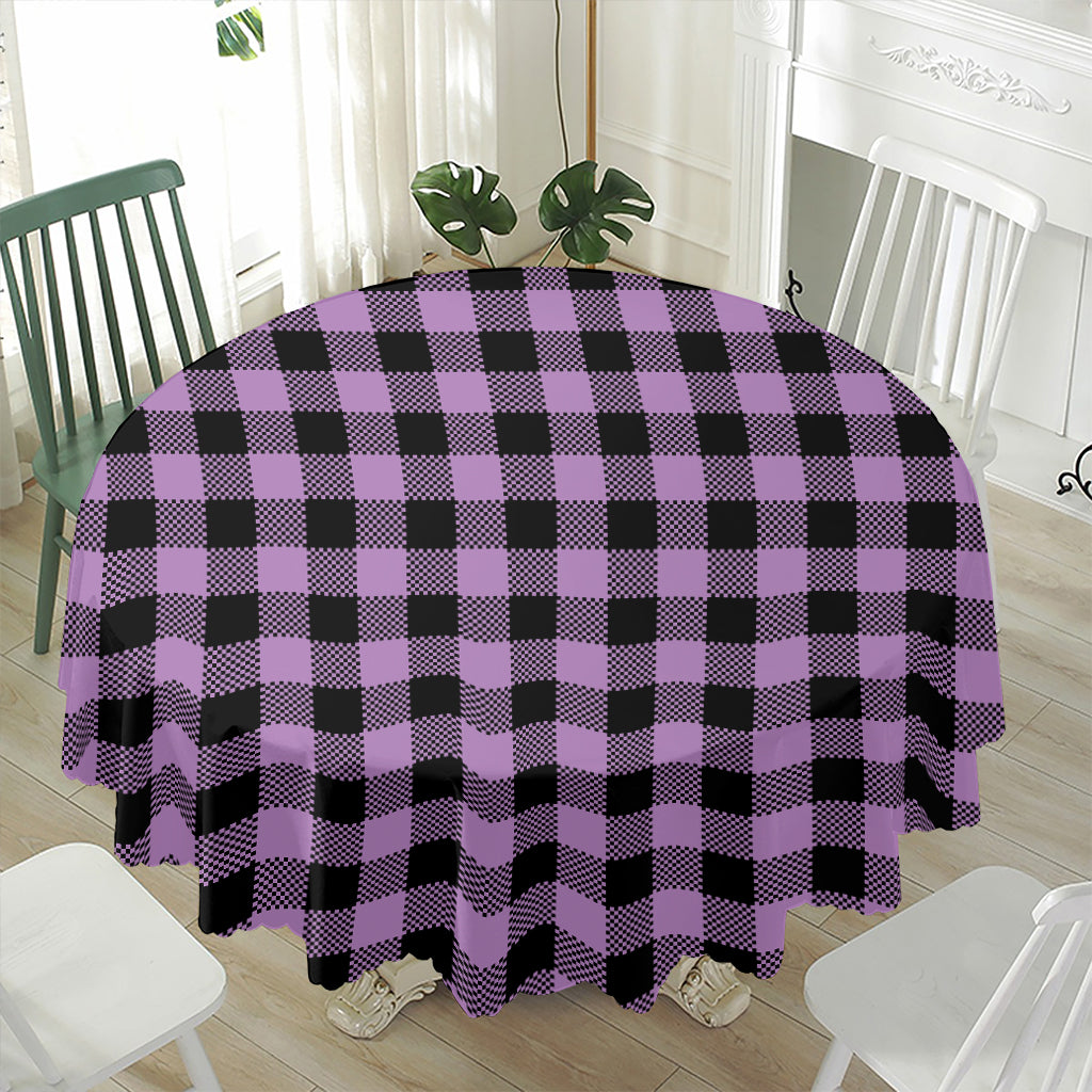 Purple Buffalo Plaid Print Waterproof Round Tablecloth