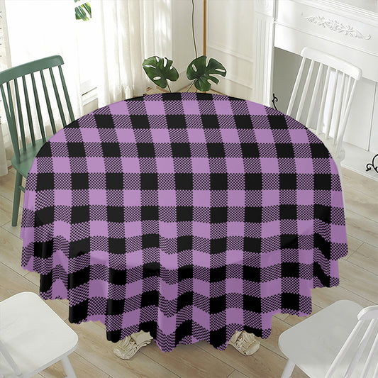 Purple Buffalo Plaid Print Waterproof Round Tablecloth