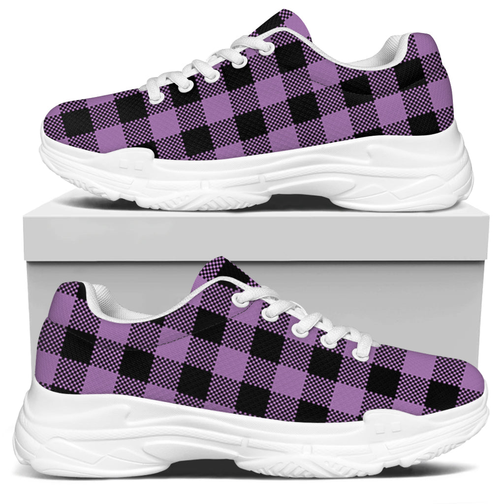 Purple Buffalo Plaid Print White Chunky Shoes