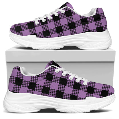 Purple Buffalo Plaid Print White Chunky Shoes