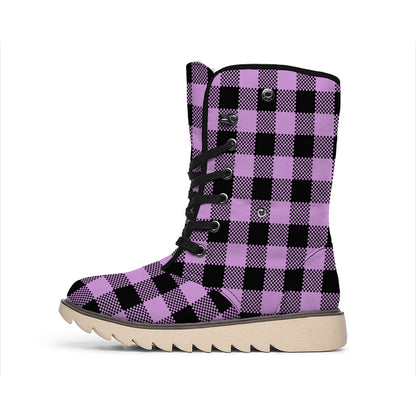 Purple Buffalo Plaid Print Winter Boots