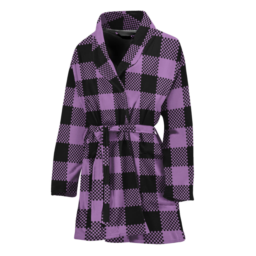 Purple Buffalo Plaid Print Women's Bathrobe