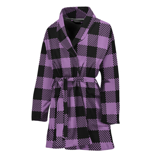 Purple Buffalo Plaid Print Women's Bathrobe