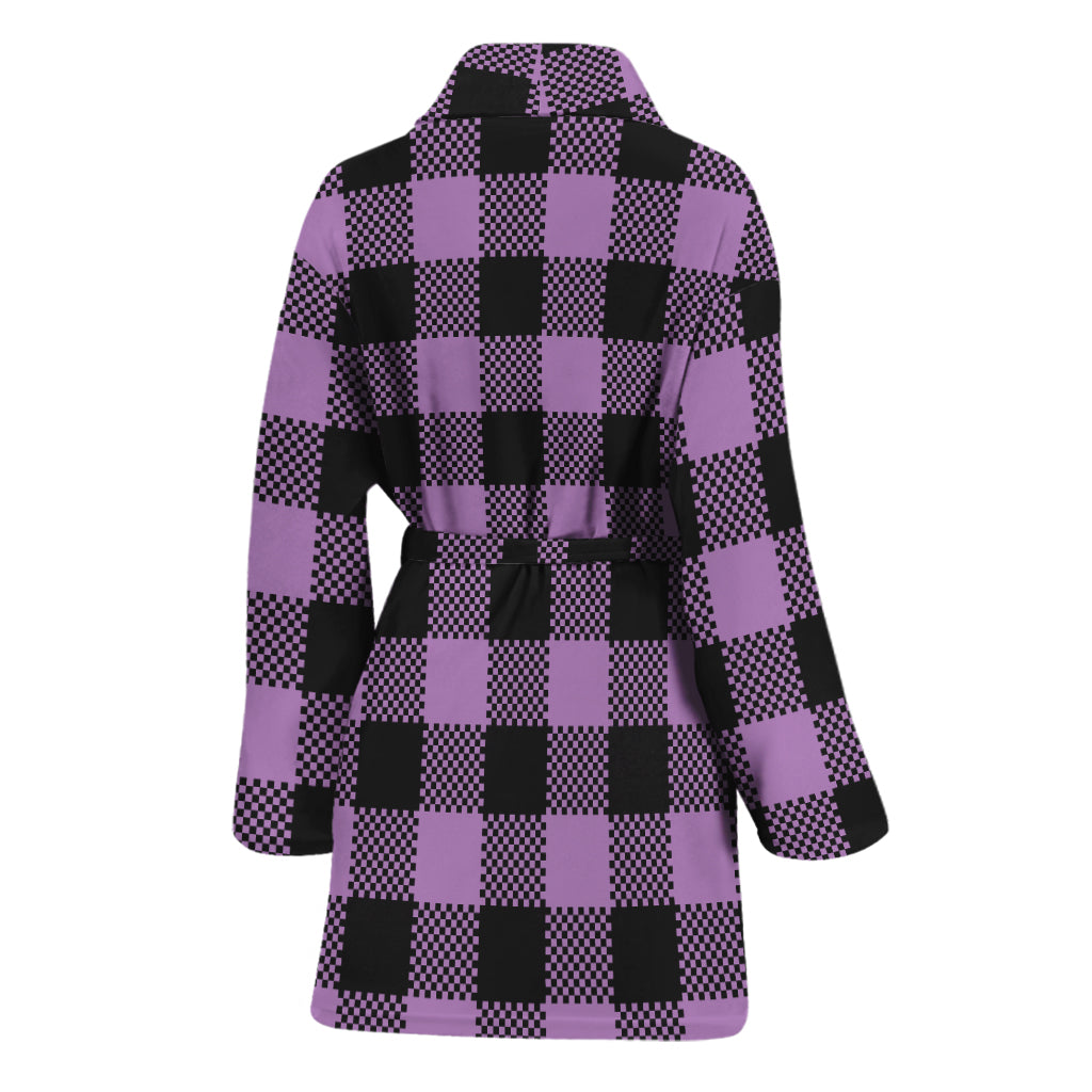Purple Buffalo Plaid Print Women's Bathrobe