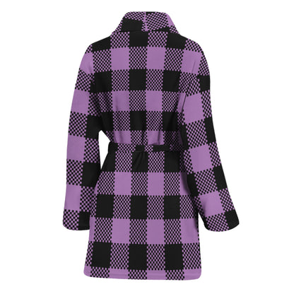 Purple Buffalo Plaid Print Women's Bathrobe