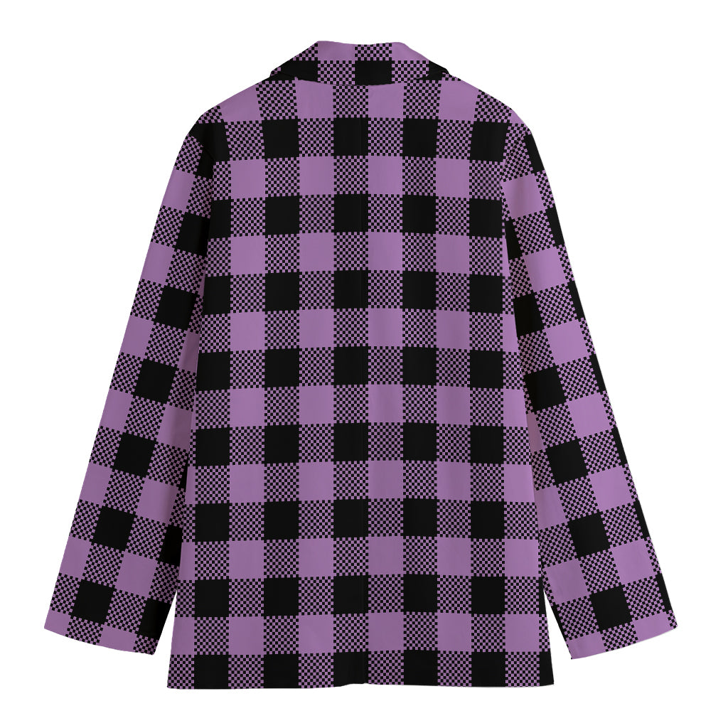 Purple Buffalo Plaid Print Women's Cotton Blazer