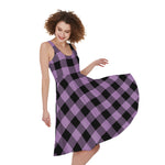 Purple Buffalo Plaid Print Women's Sleeveless Dress