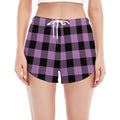 Purple Buffalo Plaid Print Women's Split Running Shorts
