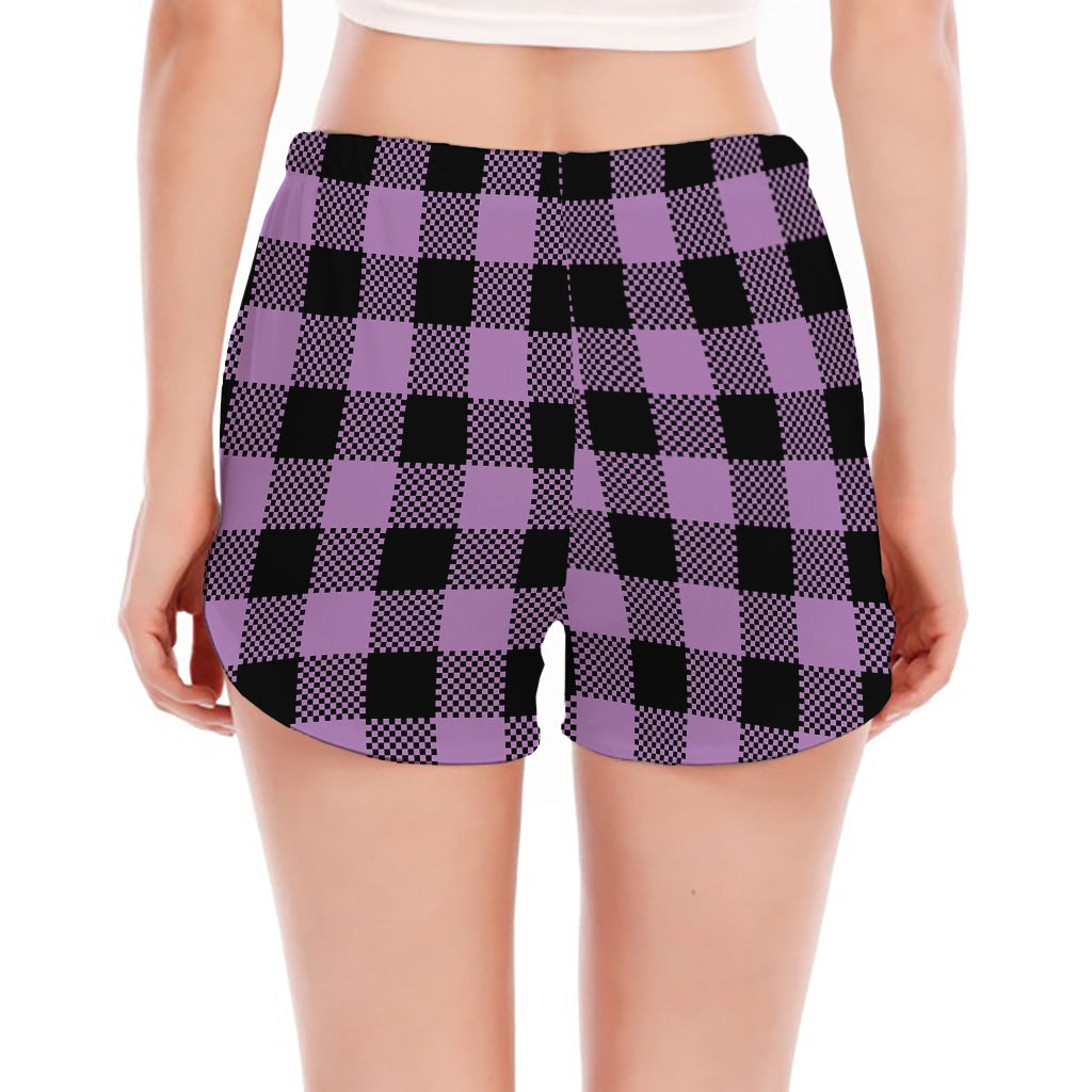 Purple Buffalo Plaid Print Women's Split Running Shorts