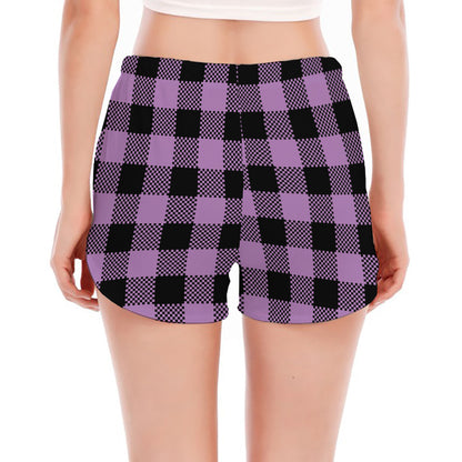 Purple Buffalo Plaid Print Women's Split Running Shorts