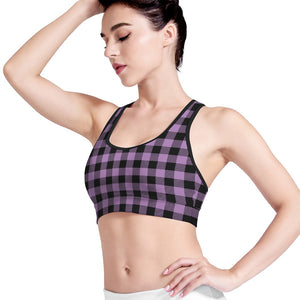 Purple Buffalo Plaid Print Women's Sports Bra