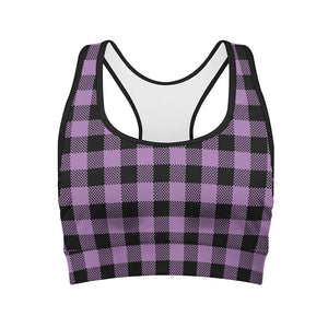 Purple Buffalo Plaid Print Women's Sports Bra