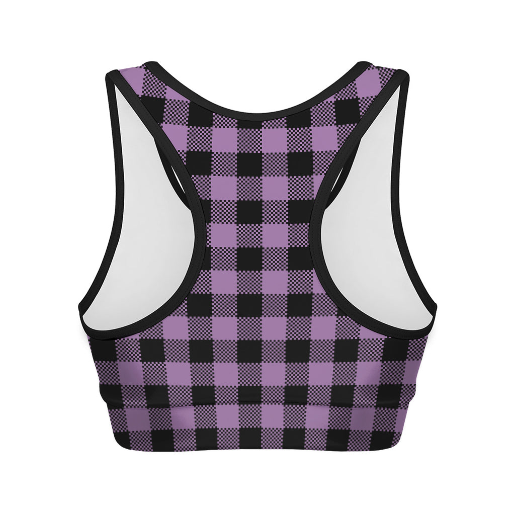 Purple Buffalo Plaid Print Women's Sports Bra