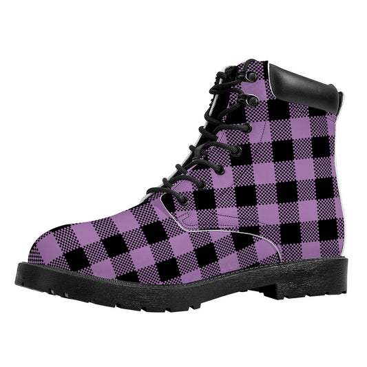 Purple Buffalo Plaid Print Work Boots