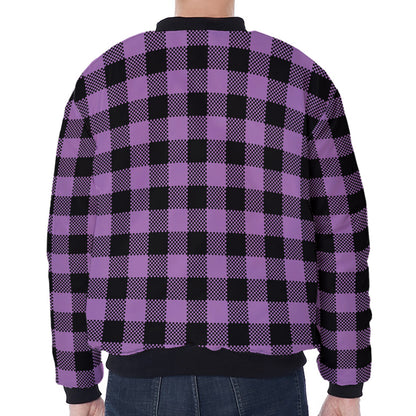 Purple Buffalo Plaid Print Zip Sleeve Bomber Jacket