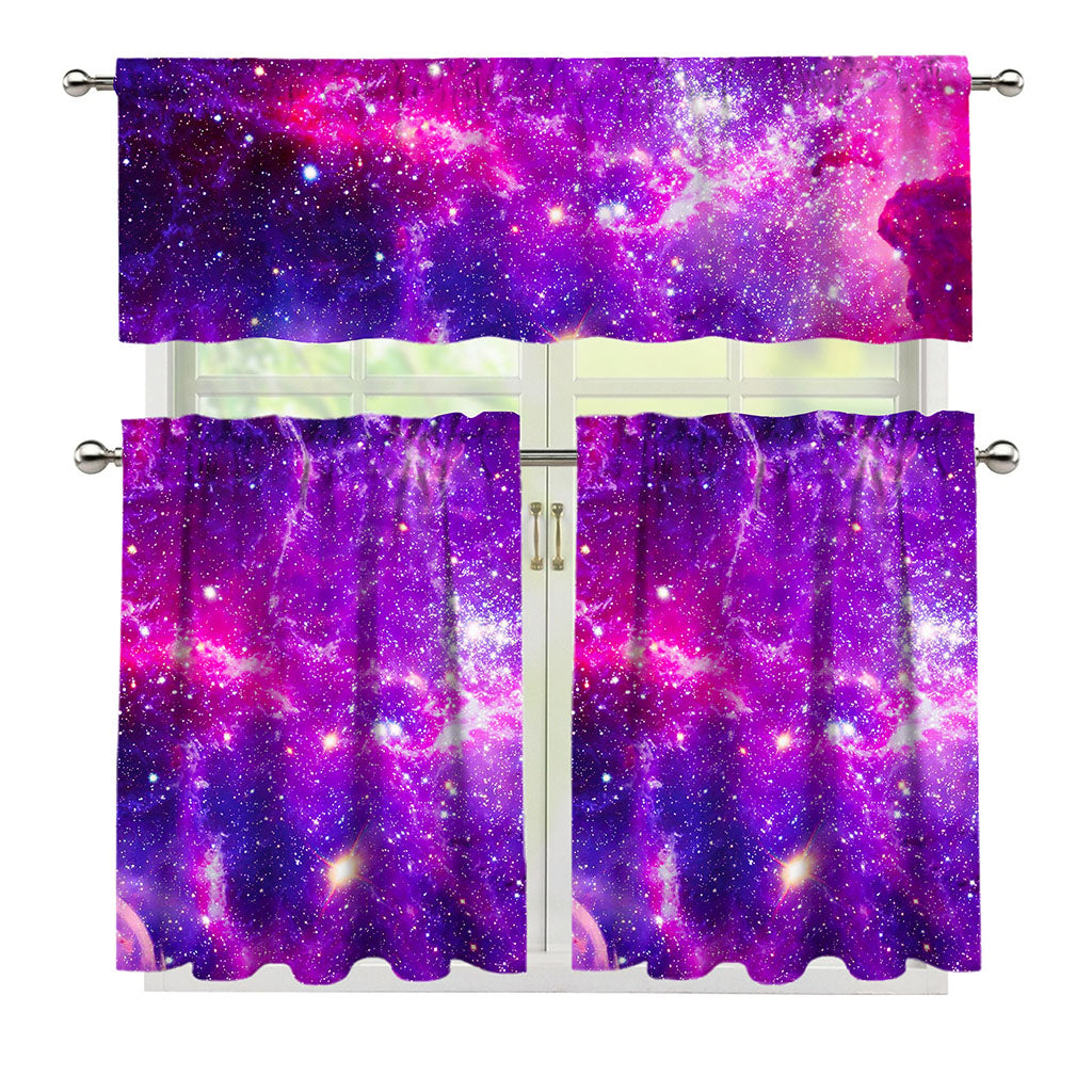 Purple Bursting Galaxy Space Print 3 Piece Kitchen Curtains