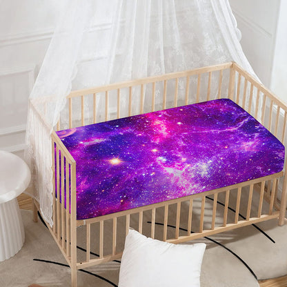 Purple Bursting Galaxy Space Print Baby Crib Sheet
