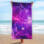 Purple Bursting Galaxy Space Print Beach Towel