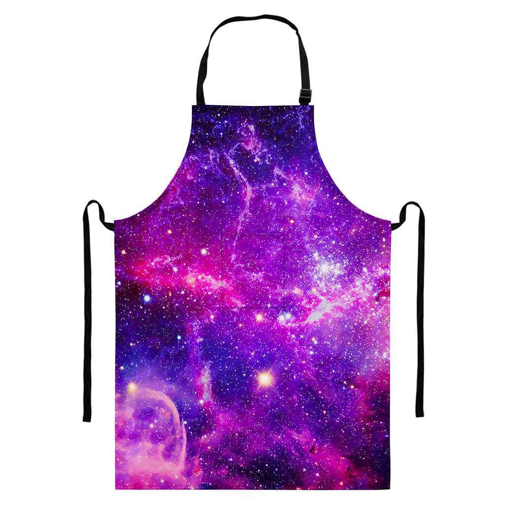 Purple Bursting Galaxy Space Print Bib Apron With Pocket