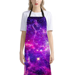Purple Bursting Galaxy Space Print Bib Apron With Pocket