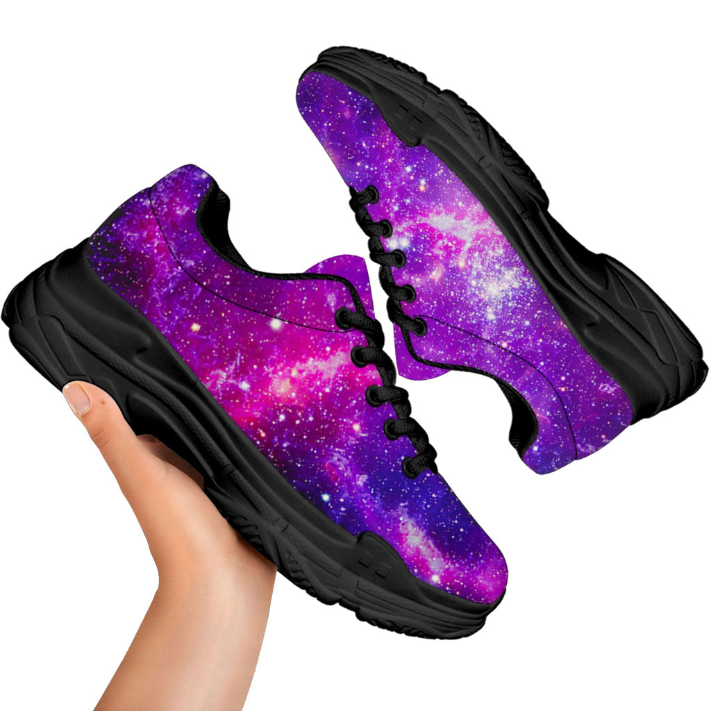 Purple Bursting Galaxy Space Print Black Chunky Shoes