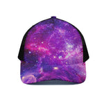 Purple Bursting Galaxy Space Print Black Mesh Trucker Cap