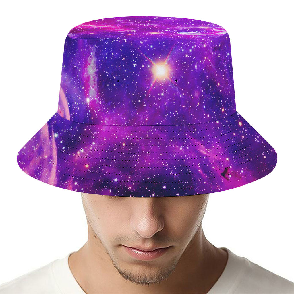Purple Bursting Galaxy Space Print Bucket Hat