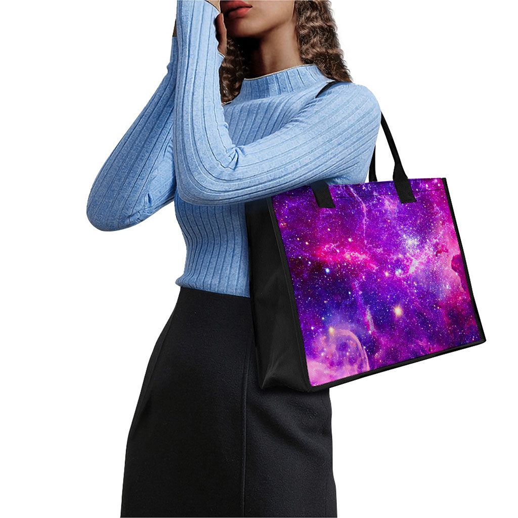 Purple Bursting Galaxy Space Print Canvas Tote Bag