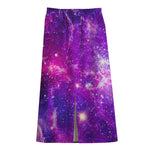Purple Bursting Galaxy Space Print Cotton Front Slit Maxi Skirt