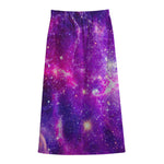 Purple Bursting Galaxy Space Print Cotton Front Slit Maxi Skirt