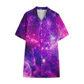 Purple Bursting Galaxy Space Print Cotton Hawaiian Shirt