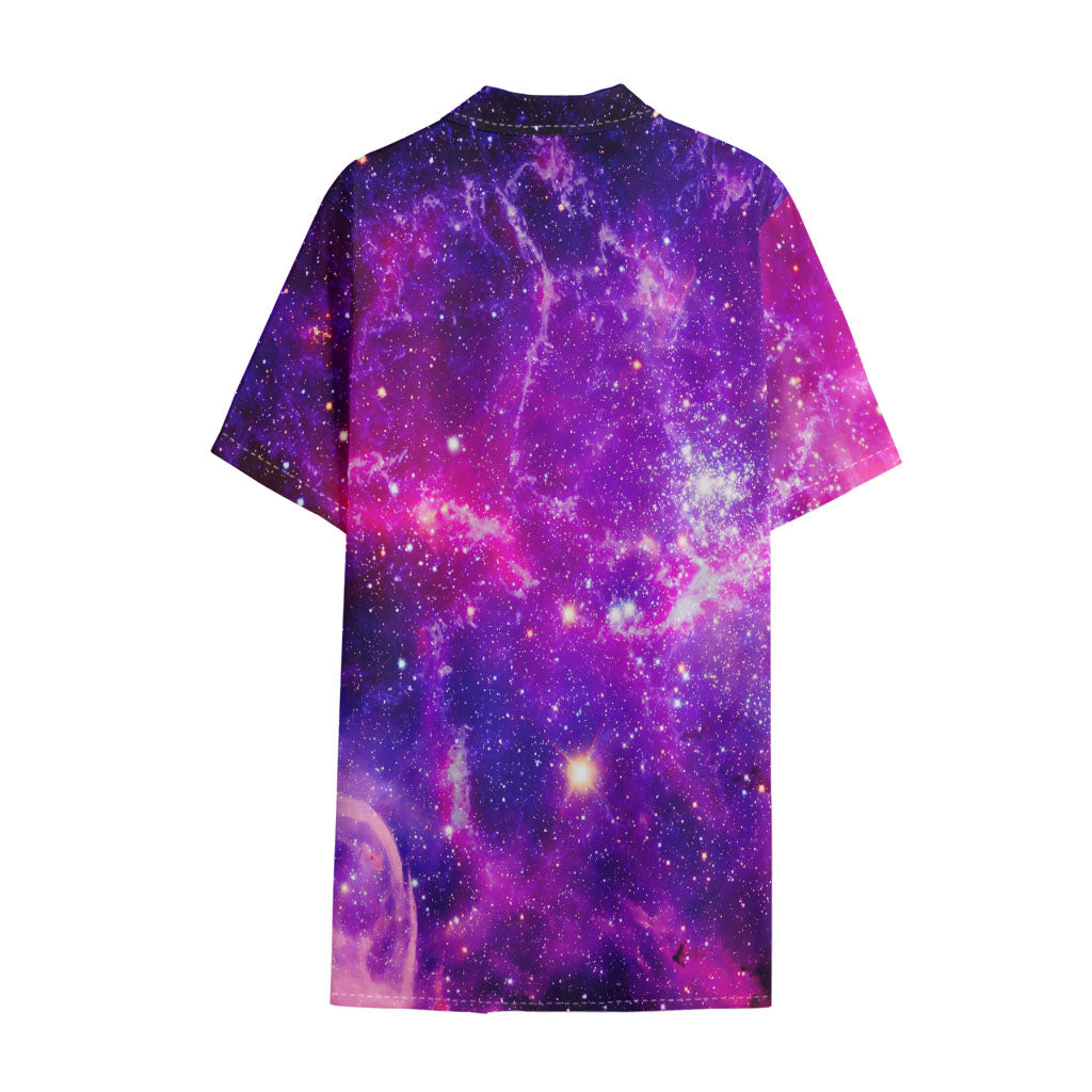 Purple Bursting Galaxy Space Print Cotton Hawaiian Shirt