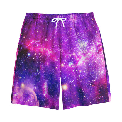 Purple Bursting Galaxy Space Print Cotton Shorts