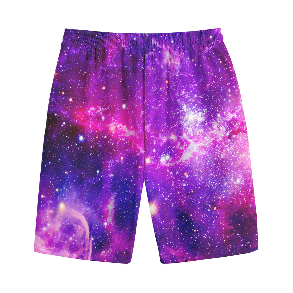 Purple Bursting Galaxy Space Print Cotton Shorts