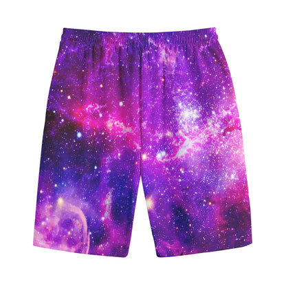 Purple Bursting Galaxy Space Print Cotton Shorts