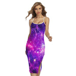 Purple Bursting Galaxy Space Print Cross Back Cami Dress