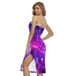 Purple Bursting Galaxy Space Print Cross Back Cami Dress