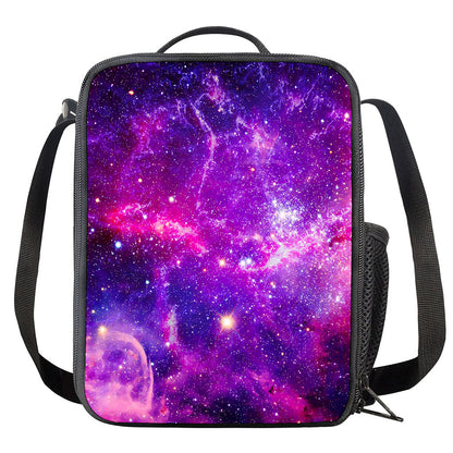 Purple Bursting Galaxy Space Print Crossbody Lunch Bag
