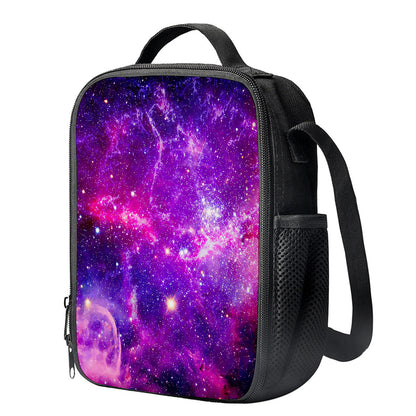 Purple Bursting Galaxy Space Print Crossbody Lunch Bag