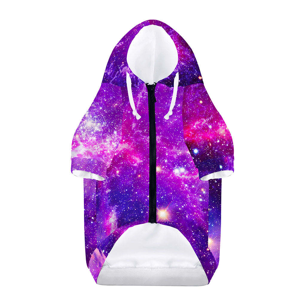 Purple Bursting Galaxy Space Print Dog Zip Up Hoodie